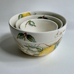 Vintage Set of 3 Maxcera Corp. "Watercolor Lemon" Ceramic Nesting Bowls